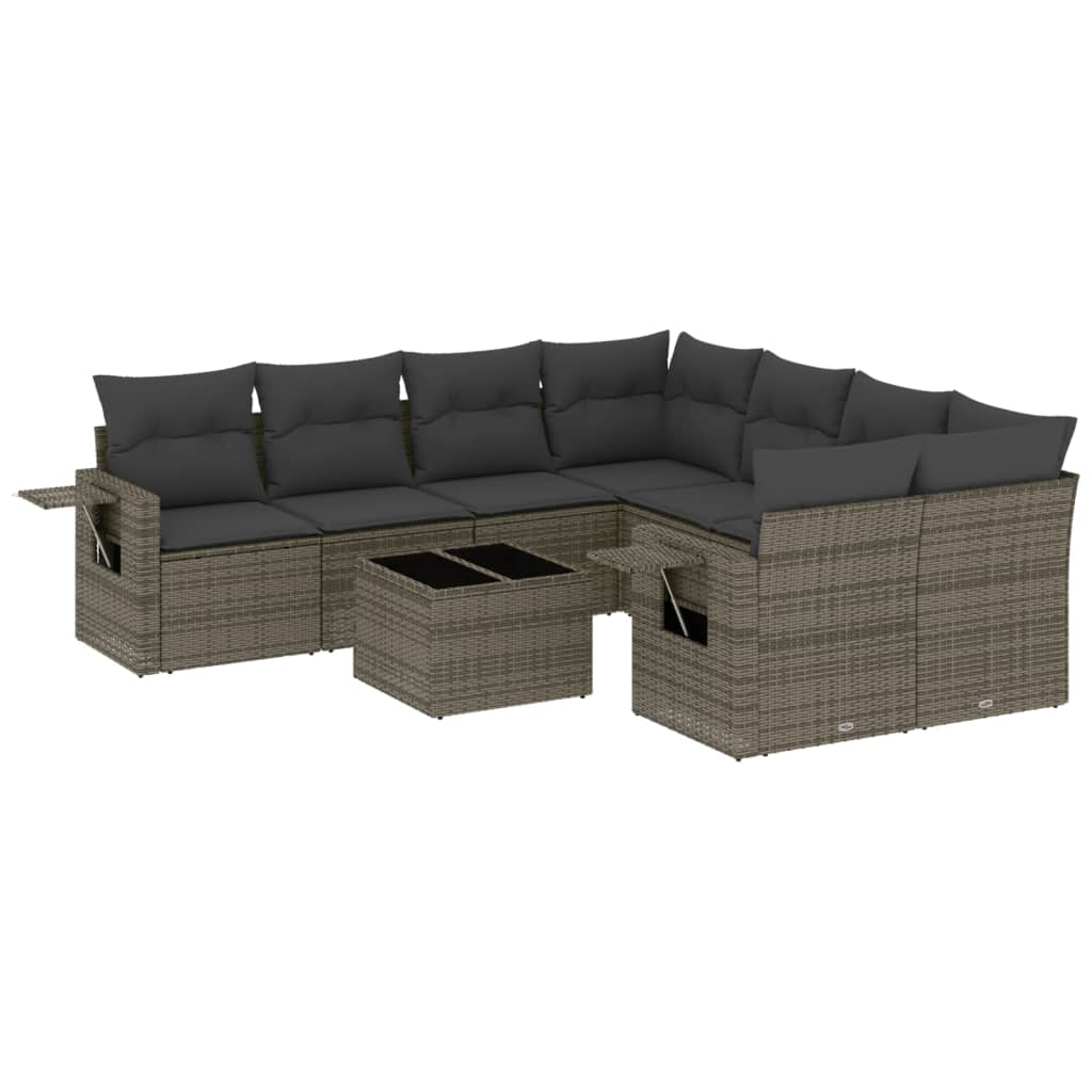 Set Divano da Giardino 9 pz con Cuscini Grigio in Polyrattan