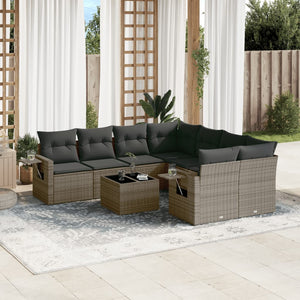 Set Divano da Giardino 9 pz con Cuscini Grigio in Polyrattan