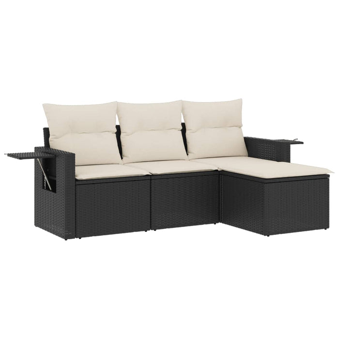 Set Divani da Giardino 4 pz con Cuscini Nero in Polyrattan 3220065