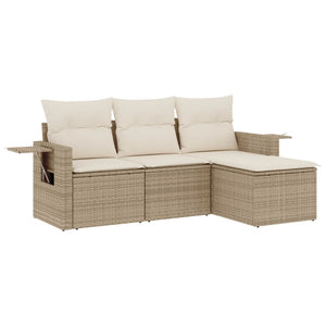 Set Divano da Giardino 4 pz con Cuscini-Sofa da Giardino-Divanetto da esterno Beige in Polyrattan 151744