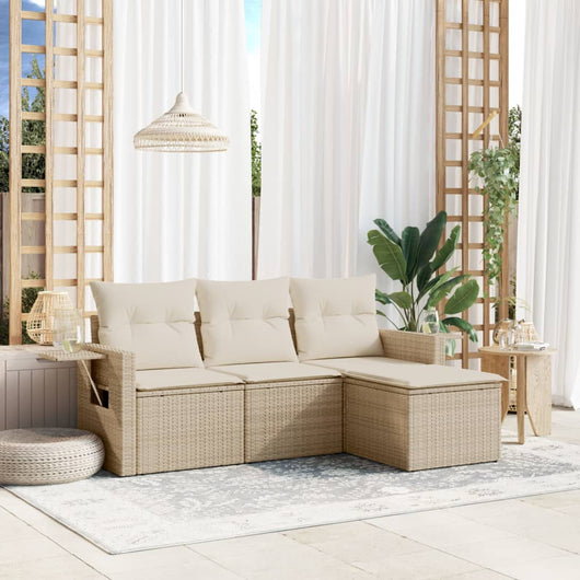 Set Divano da Giardino 4 pz con Cuscini-Sofa da Giardino-Divanetto da esterno Beige in Polyrattan 151744