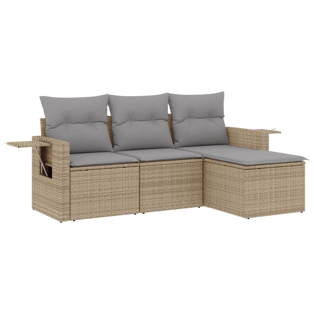Set Divano da Giardino 4 pz con Cuscini-Sofa da Giardino-Divanetto da esterno Beige in Polyrattan 975705