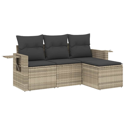 Set Divano da Giardino 4 pz con Cuscini-Sofa da Giardino-Divanetto da esterno Grigio Chiaro Polyrattan 649577