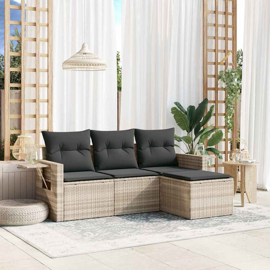 Set Divano da Giardino 4 pz con Cuscini-Sofa da Giardino-Divanetto da esterno Grigio Chiaro Polyrattan 649577