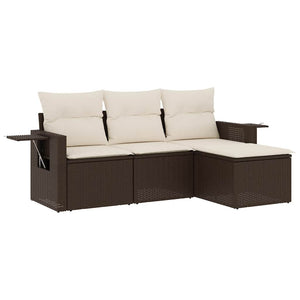 Set Divano da Giardino 4 pz con Cuscini-Sofa da Giardino-Divanetto da esterno Marrone in Polyrattan 361485