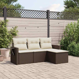 Set Divano da Giardino 4 pz con Cuscini-Sofa da Giardino-Divanetto da esterno Marrone in Polyrattan 361485