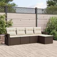 Set Divano da Giardino 5 pz con Cuscini-Sofa da Giardino-Divanetto da esterno Marrone in Polyrattan 268910