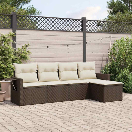 Set Divano da Giardino 5 pz con Cuscini-Sofa da Giardino-Divanetto da esterno Marrone in Polyrattan 268910