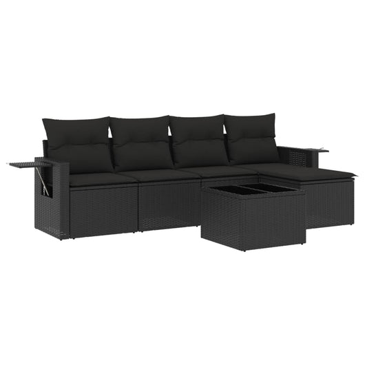 Set Divano da Giardino 6 pz con Cuscini Nero in Polyrattan