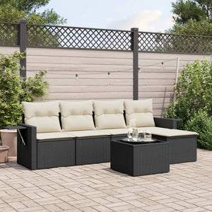 Set Divano da Giardino 6 pz con Cuscini-Sofa da Giardino-Divanetto da esterno Nero in Polyrattan 283270