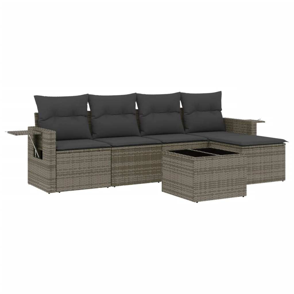 Set Divano da Giardino 6 pz con Cuscini-Sofa da Giardino-Divanetto da esterno Grigio in Polyrattan 921431