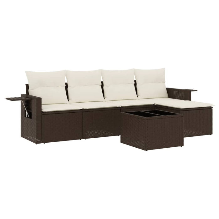 Set Divano da Giardino 6 pz con Cuscini-Sofa da Giardino-Divanetto da esterno Marrone in Polyrattan 324163