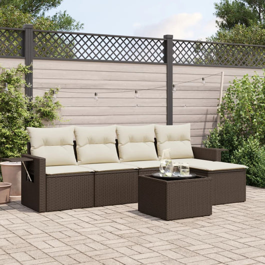 Set Divano da Giardino 6 pz con Cuscini-Sofa da Giardino-Divanetto da esterno Marrone in Polyrattan 324163