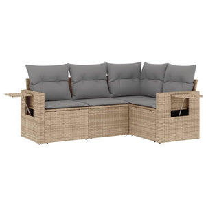Set Divano da Giardino 4 pz con Cuscini-Sofa da Giardino-Divanetto da esterno Beige in Polyrattan 605384