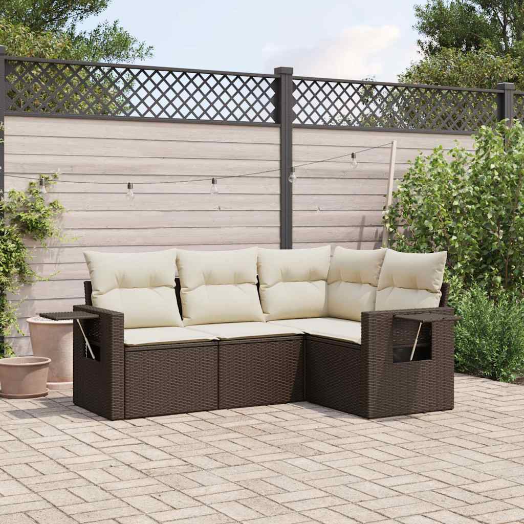 Set Divano da Giardino 4 pz con Cuscini-Sofa da Giardino-Divanetto da esterno Marrone in Polyrattan 988538