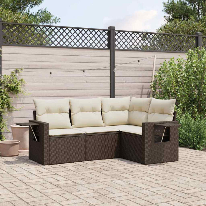 Set Divano da Giardino 4 pz con Cuscini-Sofa da Giardino-Divanetto da esterno Marrone in Polyrattan 988538