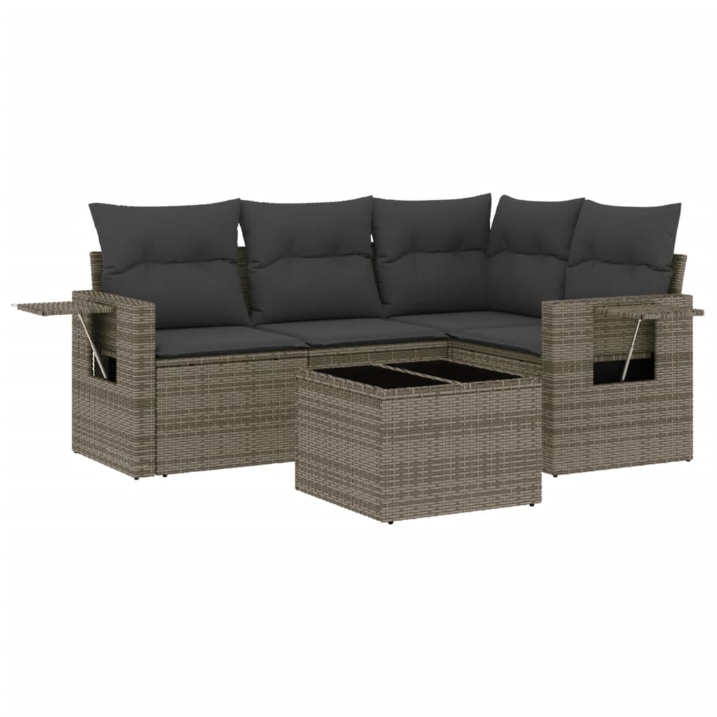 Set Divano da Giardino 5 pz con Cuscini-Sofa da Giardino-Divanetto da esterno Grigio in Polyrattan 986443