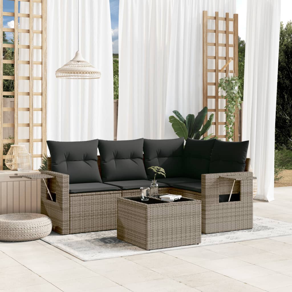 Set Divano da Giardino 5 pz con Cuscini-Sofa da Giardino-Divanetto da esterno Grigio in Polyrattan 986443