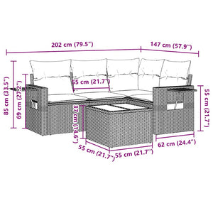 Set Divano da Giardino 5pz con Cuscini-Sofa da Giardino-Divanetto da esterno Grigio Chiaro Polyrattan 760969