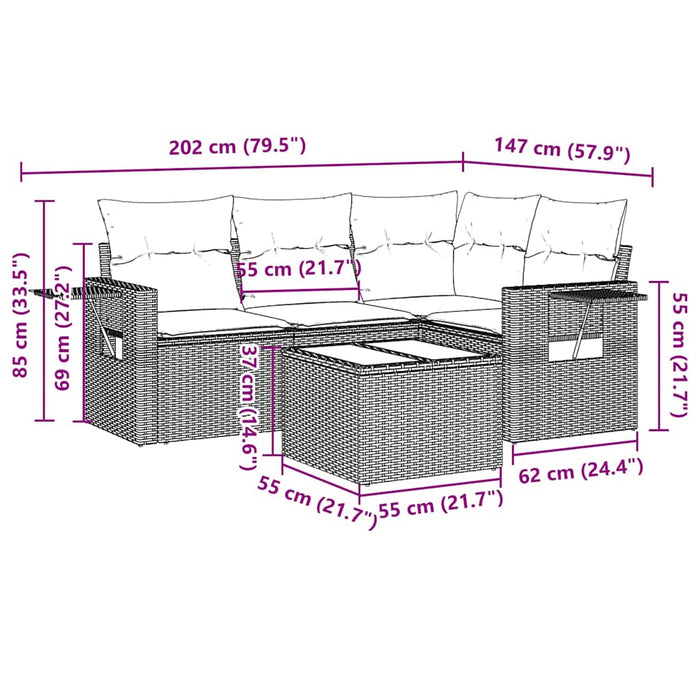 Set Divano da Giardino 5pz con Cuscini-Sofa da Giardino-Divanetto da esterno Grigio Chiaro Polyrattan 760969