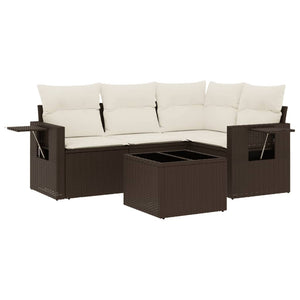 Set Divano da Giardino 5 pz con Cuscini-Sofa da Giardino-Divanetto da esterno Marrone in Polyrattan 609694
