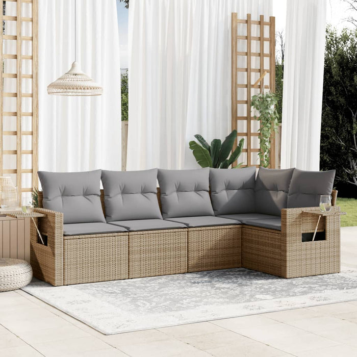Set Divano da Giardino 5 pz con Cuscini-Sofa da Giardino-Divanetto da esterno Beige in Polyrattan 237147
