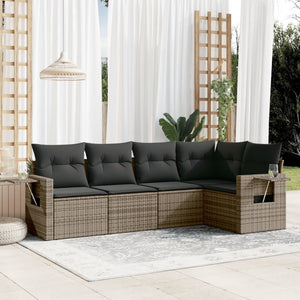 Set Divano da Giardino 5 pz con Cuscini-Sofa da Giardino-Divanetto da esterno Grigio in Polyrattan 391820