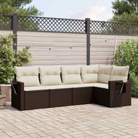 Set Divano da Giardino 5 pz con Cuscini-Sofa da Giardino-Divanetto da esterno Marrone in Polyrattan 678157