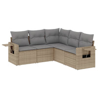 Set Divano da Giardino 5 pz con Cuscini-Sofa da Giardino-Divanetto da esterno Beige in Polyrattan 892135