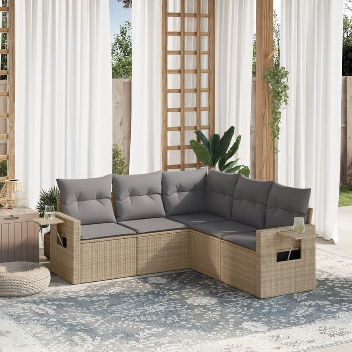 Set Divano da Giardino 5 pz con Cuscini-Sofa da Giardino-Divanetto da esterno Beige in Polyrattan 892135