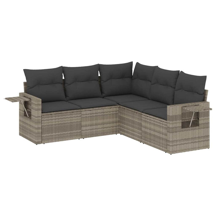 Set Divano da Giardino 5pz con Cuscini-Sofa da Giardino-Divanetto da esterno Grigio Chiaro Polyrattan 688279