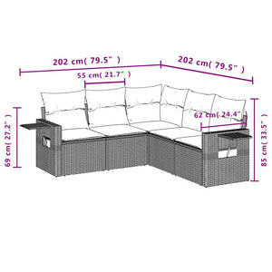 Set Divano da Giardino 5pz con Cuscini-Sofa da Giardino-Divanetto da esterno Grigio Chiaro Polyrattan 688279