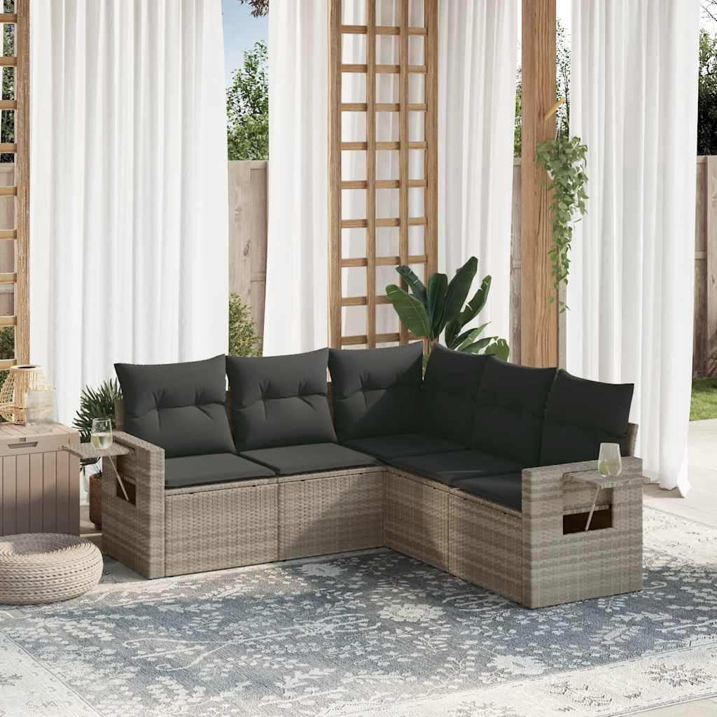 Set Divano da Giardino 5pz con Cuscini-Sofa da Giardino-Divanetto da esterno Grigio Chiaro Polyrattan 688279