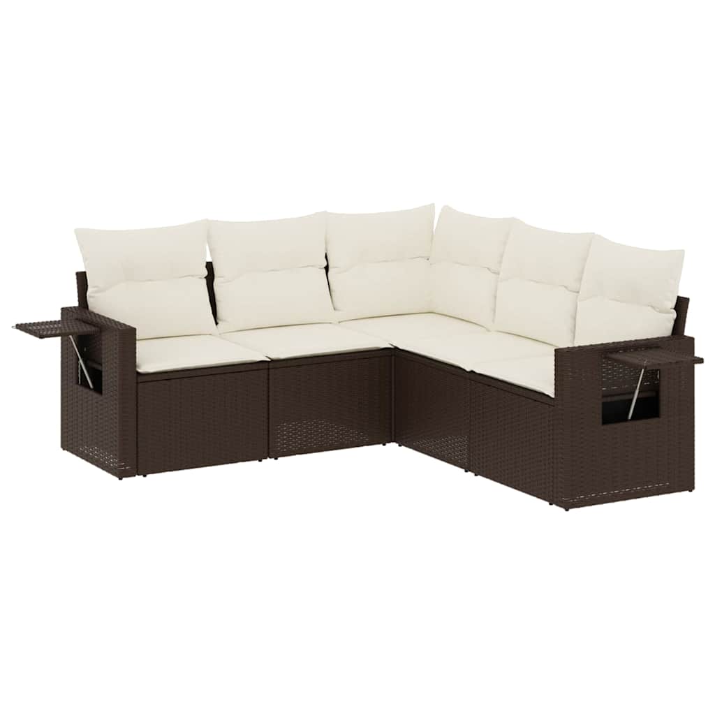 Set Divano da Giardino 5 pz con Cuscini-Sofa da Giardino-Divanetto da esterno Marrone in Polyrattan 835979