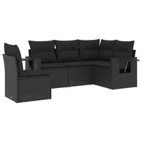 Set Divani da Giardino 5 pz con Cuscini in Polyrattan Nero