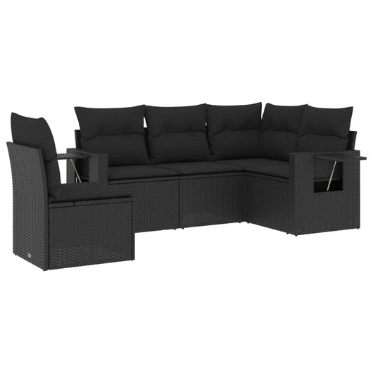 Set Divani da Giardino 5 pz con Cuscini in Polyrattan Nero