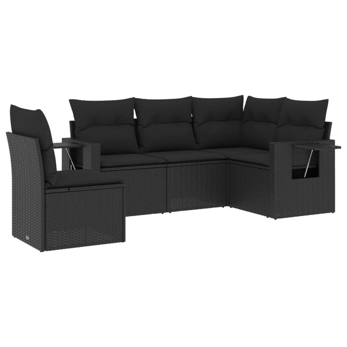 Set Divani da Giardino 5 pz con Cuscini in Polyrattan Nero