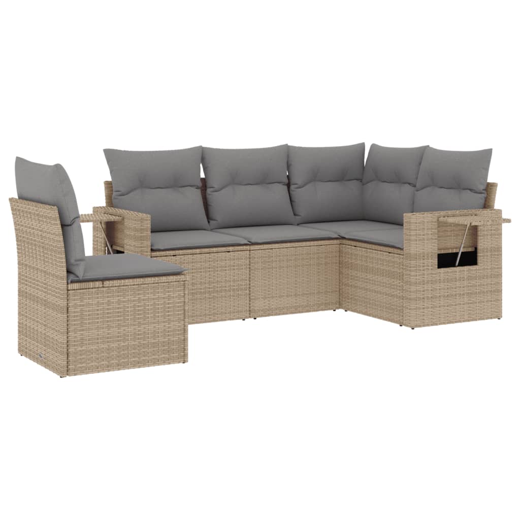 Set Divano da Giardino 5 pz con Cuscini-Sofa da Giardino-Divanetto da esterno Beige in Polyrattan 594666