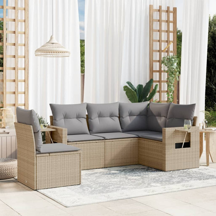 Set Divano da Giardino 5 pz con Cuscini-Sofa da Giardino-Divanetto da esterno Beige in Polyrattan 594666