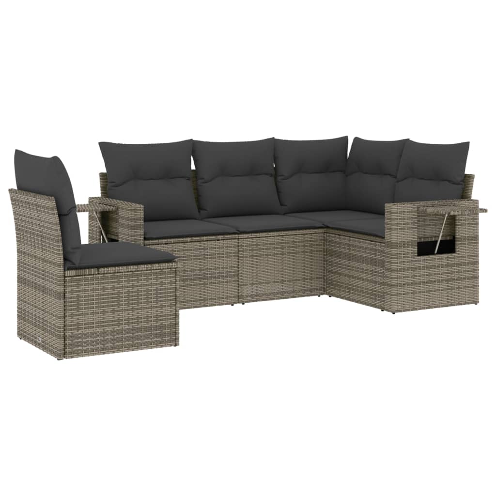Set Divano da Giardino 5 pz con Cuscini-Sofa da Giardino-Divanetto da esterno Grigio in Polyrattan 295464