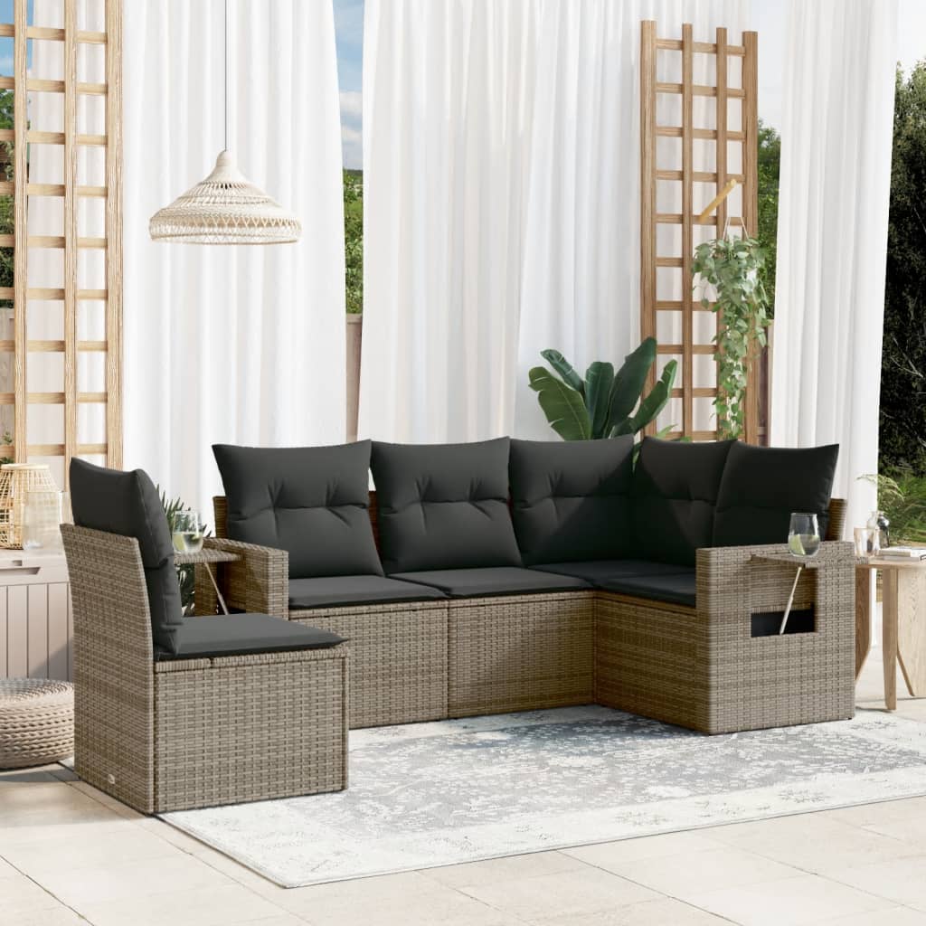 Set Divano da Giardino 5 pz con Cuscini-Sofa da Giardino-Divanetto da esterno Grigio in Polyrattan 295464