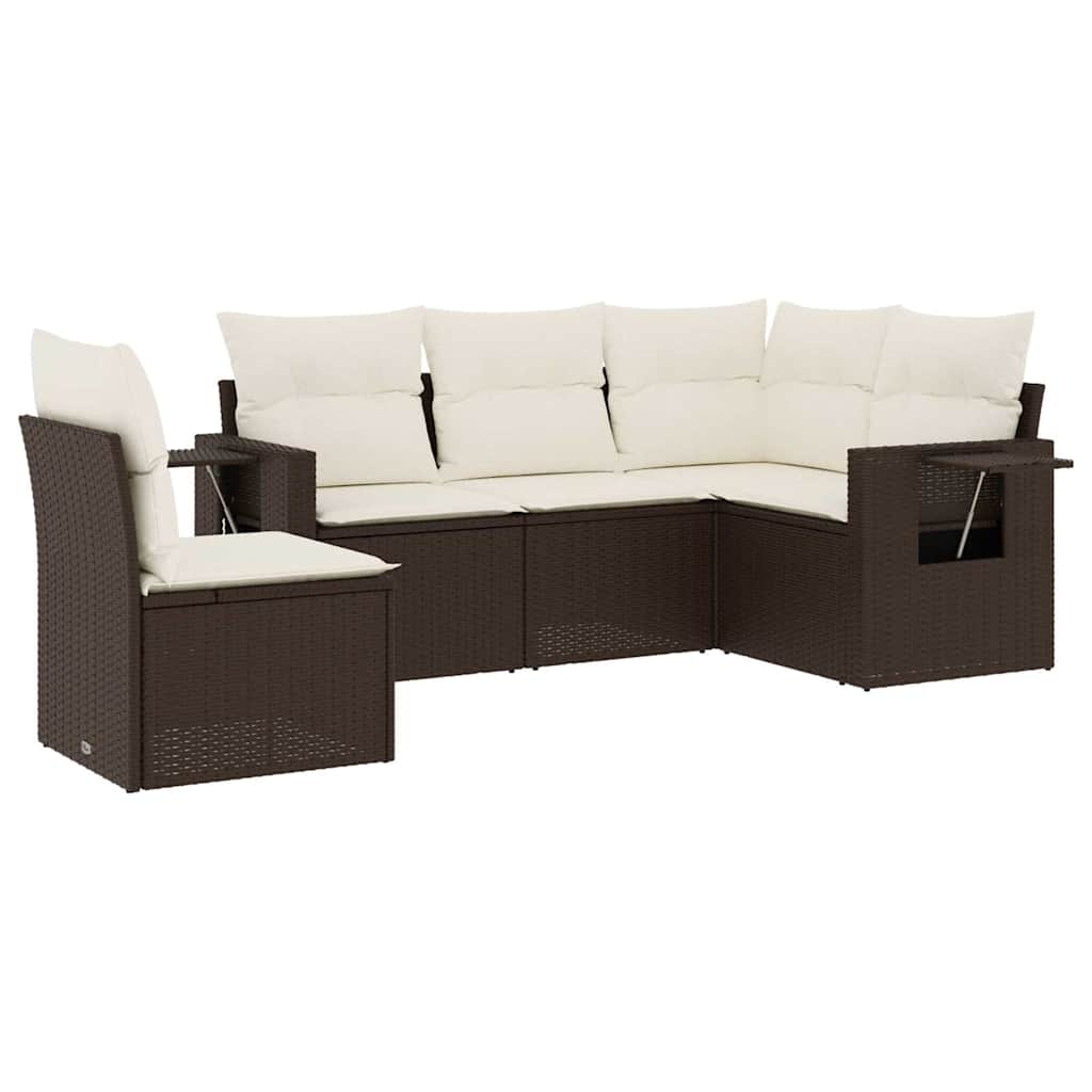 Set Divano da Giardino 5 pz con Cuscini-Sofa da Giardino-Divanetto da esterno Marrone in Polyrattan 515118