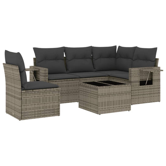 Set Divano da Giardino 6 pz con Cuscini Grigio in Polyrattan