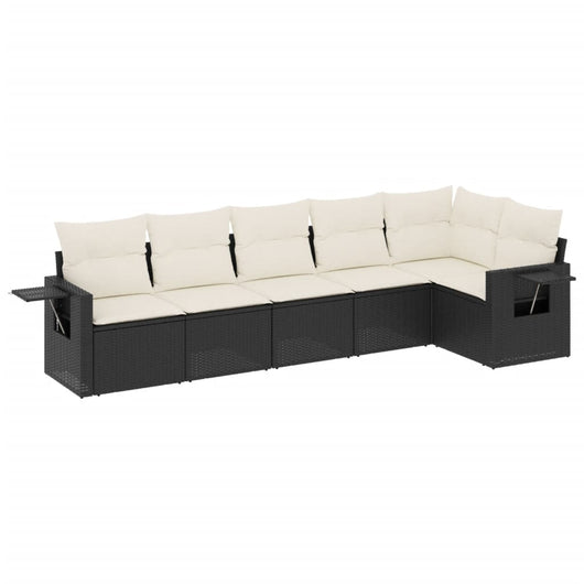 Set Divano da Giardino 6 pz con Cuscini-Sofa da Giardino-Divanetto da esterno Nero in Polyrattan 224189