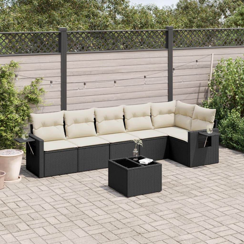 Set Divani da Giardino con Cuscini 7pz Nero Polyrattancod mxl 116637