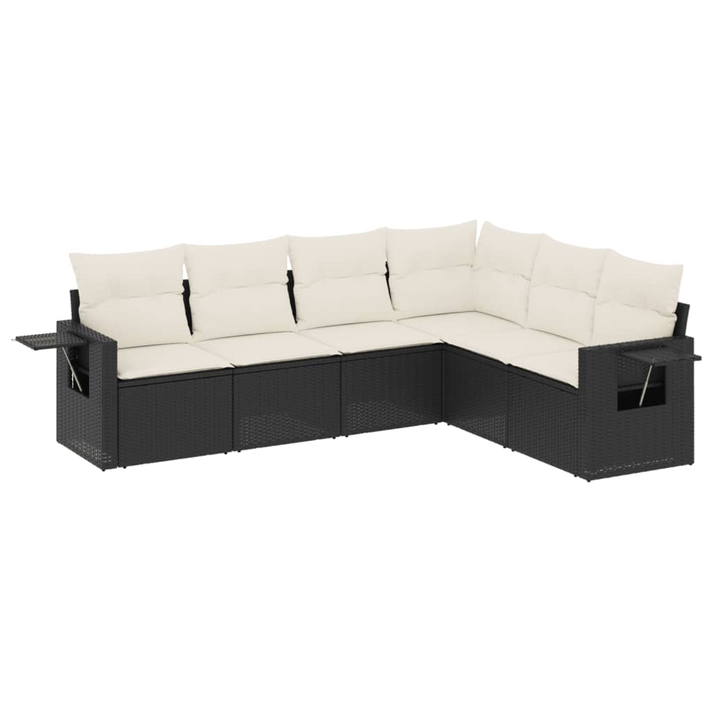 Set Divano da Giardino 6 pz con Cuscini-Sofa da Giardino-Divanetto da esterno Nero in Polyrattan 488445
