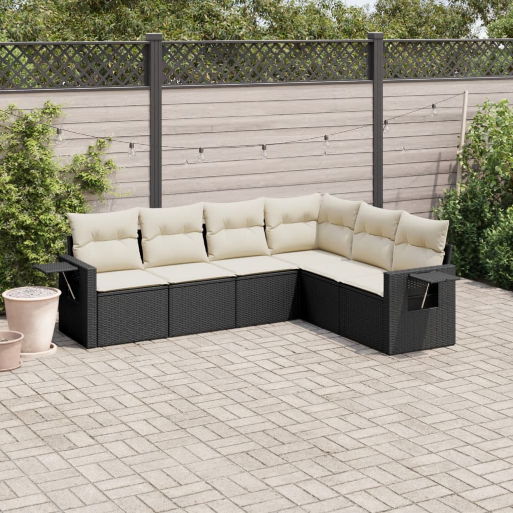 Set Divano da Giardino 6 pz con Cuscini-Sofa da Giardino-Divanetto da esterno Nero in Polyrattan 488445