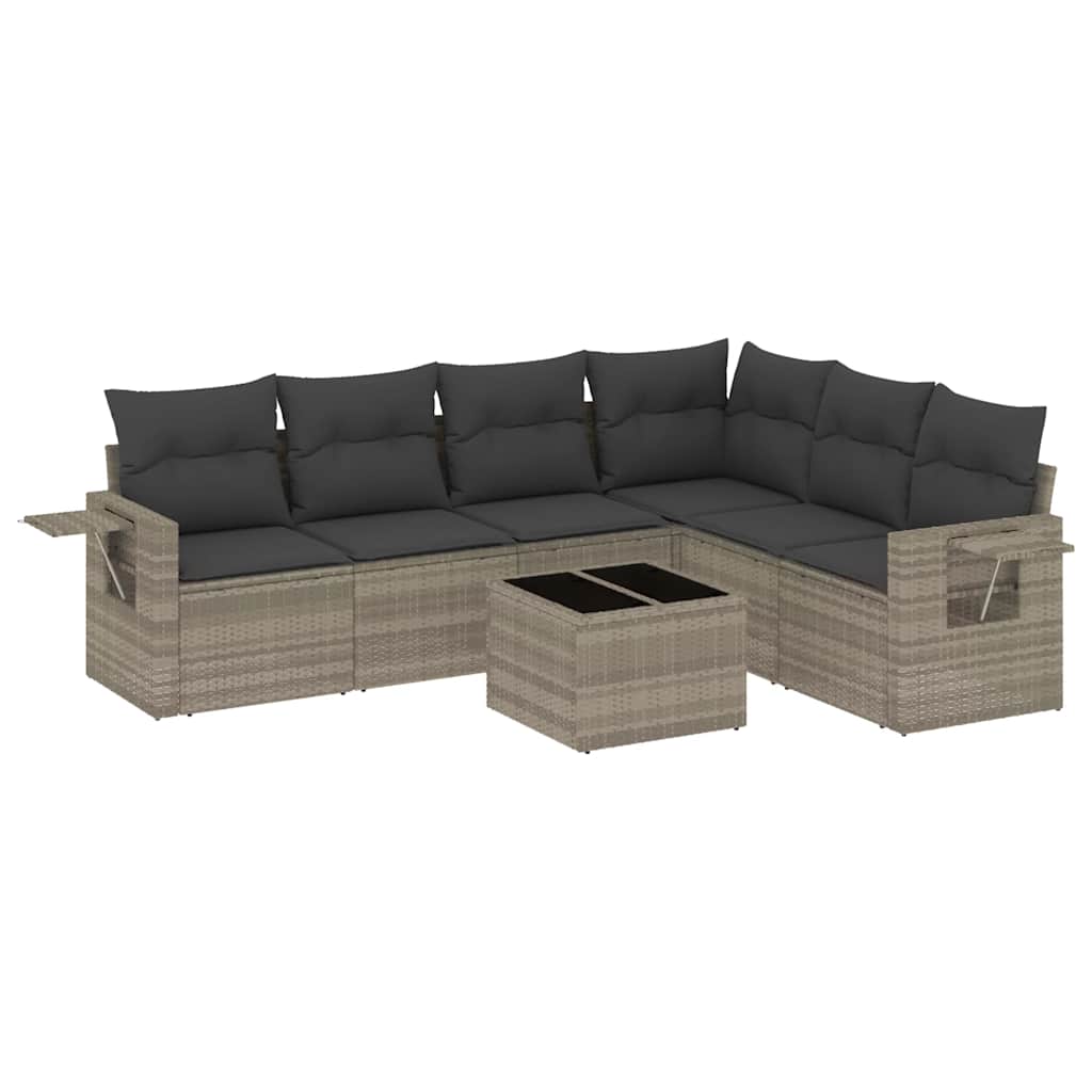 Set Divani da Giardino 7pz con Cuscini Grigio Chiaro Polyrattan