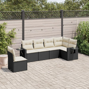 Set Divano da Giardino 6 pz con Cuscini-Sofa da Giardino-Divanetto da esterno Nero in Polyrattan 713251