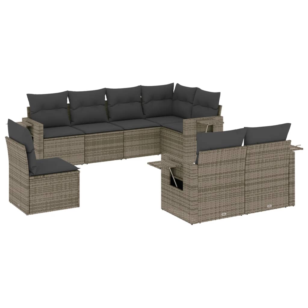 Set Divano da Giardino 8 pz con Cuscini Grigio in Polyrattan 3220439